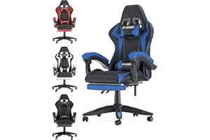 ‎BIGZZIA bigzzia Gaming Stuhl mit Fußstütze - Gamer Stühle Ergonomisch mit Lendenkissen + Kopfstütze Gaming Chair Höhenverstellbar Computerstuhl für Erwachsene Mädchen Junge (Blau)