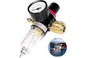 Mineup Reduktor ciśnienia sprężonego powietrza 1/4 cala, separator wody sprężonego powietrza, regulator sprężonego powietrza z separatorem wody, szybkozłączkami, reduktor ciśnienia sprężarki do filtra