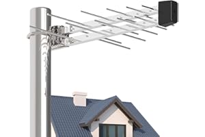 ATOMDREAM TECH Outdoor Digital TV Aerial – High-Performance Antenna with Signal Booster for 4K/1080p HD Reception in the UK – Weatherproof Design with 26.25ft Premium Copper Coax Cable