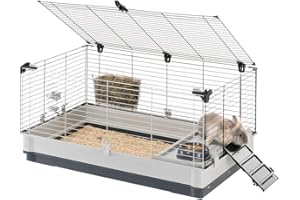 Ferplast Cage pour Lapins, Cochons d'Inde et Petits Animaux KROLIK Large, Maison et Accessoires Inclus
