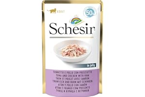 Schesir Cat Jelly Thon au Poulet et Jambon Nourriture pour Chat Humide en gelée 30 sachets x 50 g