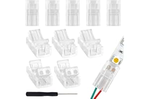 Aroidful Lot de 10 connecteurs rapides LED à 2 broches 8 mm, adaptés aux bandes LED SMD 5050/3528 unicolores de 2pin 8 mm de large étanches et non étanches
