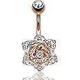 Walfront Rose Shape Anti-allergy Alloy Belly Navel Ring for Women (Rose Gold)