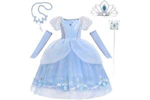 Lito Angels Deguisement Costume Robe de Princesse Cendrillon avec Gant pour Enfant Fille Taille 2-7 ans, Bleu
