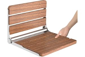 Heuffe Sedia Doccia Pieghevole a Muro - Portata 200kg Schienale Ergonomico, Antiscivolo Anziani/Disabili, Panca Pieghevole Legno Sapeli