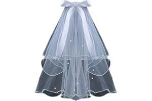 CICILIAYA Velo de perlas para mujer, velos cortos de tul blanco marfil con peine para novias, despedidas de soltera, despedidas de soltera, iglesia, regalo de graduación, Halloween, niñas, primera