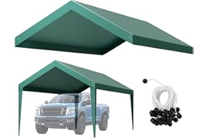 VEVOR Carport Replacement Canopy, 10 x 20 ft Potable Garage Tent Top Tarp, UV-Resistant & Waterproof Car Shelter Tarp, Heavy Duty Car Port Cover with Ball Buggees, Dark Green, Frame Not Included