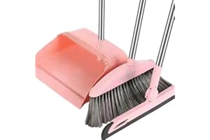 iFutniew Juego de escoba y recogedor de suelo, limpieza del hogar, mango largo, para vestíbulo, hogar, cocina, fácil instalación, color rosa