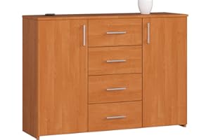 AKORD Cassettiera K45 con 4 cassetti e 2 ripiani con Ante | Mobiletti Ingresso Bagno | Armadio Cameretta | Comodino | B110 x H80 x P35 cm, peso 43 kg Ontano