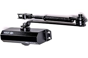 CISA Serie 604 - Chiudiporta a Cremagliera con Arresto 16046103044 - Chiudiporta con Velocità di chiusura Regolabile - Finitura Nero - Per Porte Max 85 kg