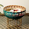 Ekhasa Green Urli Bowl with Stand for Home Decor & Table Decoration | Floating Flowers, Tealight Candles Water Bowl for Diwali Pooja and Other Festivals | Decorative Bowl Gift for Various Occasions