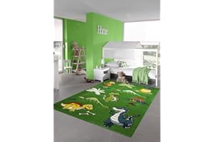 Teppich-Traum Tapis Enfant Tapis Dinosaure pépinière Jungle Volcan en Vert Größe 160 cm Rund