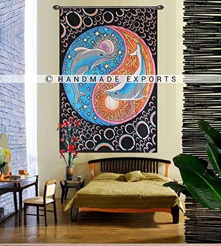 Handmade Exports Koi Fish Ying Yang Wall Art Hanging Tapestry Twin