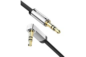 UGREEN Kabel Aux kąt prosty 3,5 mm do 3,5 mm przewód audio stereo słuchawki mini jack męski na męski przewód pomocniczy płaski 90° kompatybilny z samochodem Aux iPhone iPad iPod TV PC tablet laptop