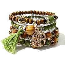 Tied By Love Tree Of Life Boho Chic Wooden Beads Bracelet – Multilayered, Ethnic Beaded Chain Bangle Set