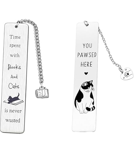 3 Segnalibri In Metallo Con Ciondoli A Forma Di Gatto - Design Con Parole, Regalo Per Lettori E Amanti Dei Gatti - Foto 8