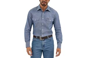 Wrangler Koszula Mężczyźni Koszula robocza z długim rękawem kowbojski krój zachodni z długim rękawem zatrzaskowe mocne wykończenie (1 w zestawie)