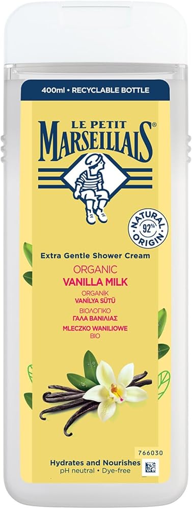 Le Petit Marseillais Organik Vanilya Sütü Duş Jeli, 400 ml | Leziz Koku ve Nazik Temizlik, Nemlendirici ve Canlandırıcı Etki