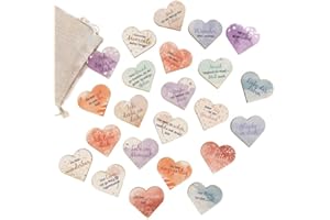 Kleine Herz-Holztaler mit Sprüchen, 24 Stück: Holz-Glückstaler Beschriftet, Glückssteine-Set, Mit Stoffsäckchen, Als Deko & Glücksbringer, Geschenke Glück & Motivation Klein, Erwachsene & Kinder, 4 cm