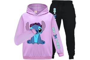 OAIXIUR Kids Unisex Blue Cat Cotton Jumper and Jogger 2Pcs Sets Cartoon Cat Pringting Outfits Ages 3-13 Years