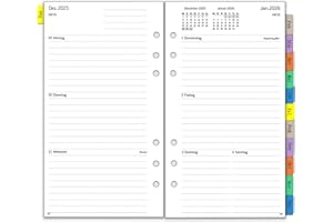 YHH 2026 Wochenplaner Einlage Personal A6, 6 Löcher, 1 Woche 2 Seiten mit Monatsübersicht, Passwort Notizen Kontakt, von Jan.26 bis Dez.26, 95x171mm, 100 GSM Nachfüllpapier, Kalendereinlage auf Deutsch