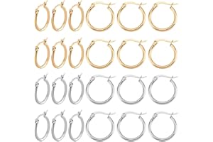 PH PandaHall 12 Paia Orecchini a Cerchio in Acciaio Inossidabile 20mm Ganci per Orecchini Oro Argento, Filo per Orecchio Tondo per Donna Creazione di Gioielli Fai Da Te