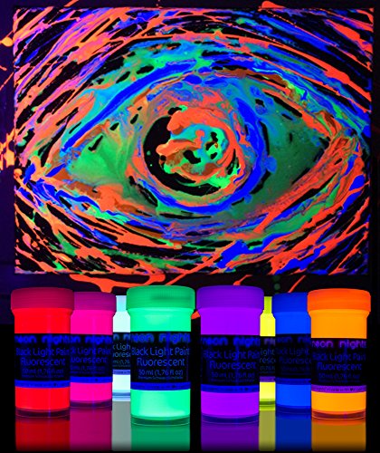 neon nights Fluoreszierende Schwarzlicht Farben für Kunst und Wohnraum | Leuchtfarben mit Glow-Effekt unter UV-Licht | 8 x 20ml Neon-Farben - 3