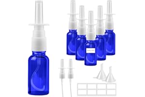 Furuising 6 Stück Nasen Sprühflaschen,20ml Glas Nasenspray, Wiederverwendbar Blau Leerer Nasens Sprühflasche Klein mit Etiketten,Düsen,Trichter für Parfüm,ätherische Öle,Kochsalzlösung