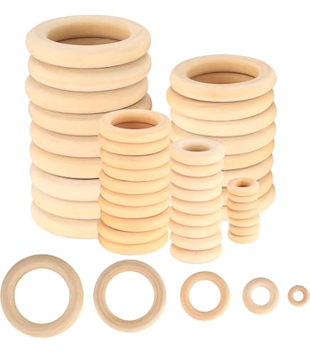 Set Di 30 Anelli In Legno Grezzo Per Fai Da Te - Diametro 75 Mm, Ideali Per Macramè E Creazione Gioielli