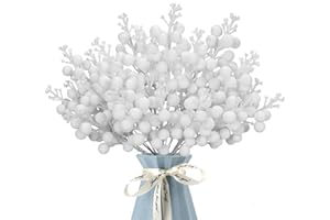 Kunjocy 12 Pcs Christmas Artificial Glitter Berries Stems Christmas Tree Stems with Powder Sequins Christmas Berry Picks Floral Decoration Craft for DIY Xmas Crafts Wreath Garland Home Decor (White)