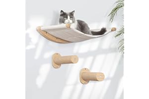Shulltji Katzen Kletterwand Set, 55cm x 46cm Katzenhängematte & 2 Katzenleiter, Kratzbaum, Kängematten Katzen Wand bis zu 35kg, Katzen Wandelemente zum Schlafen und Ausruhen(XL,Beige)
