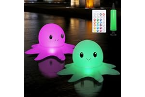 beek Solar Poolbeleuchtung Schwimmend, 2 Stück RGBW Aufblasbar Solarlampe Octopus LED Pool Lichter mit Fernbedienung, IP68 Wasserdichte Solarlichter für Garten, Schwimmbad, Strand, Rasen