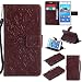 Produktbild Sony Xperia M5 Hülle,Sony Xperia M5 Leder Sonnenblumen Hülle,Sony Xperia M5 Lanyard Wallet Schutzhülle,BONROY® Retro geprägte Sonnenblumen Muster PU Leder Flip Hülle Wallet Case Tasche Cover Handytasche Schutzhülle Lederhülle Handyhülle in Book Style Stand Case mit Kredit Kartenschlitz für Sony Xperia M5-braun