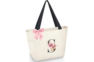 Vavabox Sac Cabas Personnalisé avec Initiale A-Z, Cadeau Imperméable pour Femmes, Demoiselles d'Honneur, Maman, Enseignantes, Amies