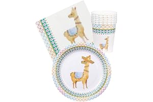 Boland 54439 - Partyset Lama, 24-teilig, 6 Becher, 6 Teller und 12 Servietten, Einweggeschirr, Geburtstag, Sommerfest, Gartenparty