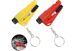 DEIMOSHOME Rompe Cristales y Cinturones. Paquete de 2 Herramientas Originales de Emergencia para Escape de automóvil, Cortador de cinturón de Seguridad 3 en 1 y rompeventanas y Silbato de Supervivencia