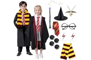 Ansamy Zauberer-Kostüm, Cosplay-Kostüm, Zauberer, Umhang mit Krawatte, Schal und Baguette, Unisex Uniform College Kleid Zauberer für Halloween Karneval Kostüm