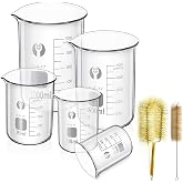 JESSTOLO 5 Pieces Graduated Glass Glass 1000 ml 500 ml 250 ml 100 ml 50 ml | Borosilicate Glass Tumbler Set with 2 Cleaning B