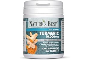 Nature's Best Turmeric 10,000mg Tablets Fast Release - High Strength, 95% Curcuminoids - Taste-Free - UK Made - 60 Tablets (2 Months' Supply)