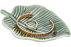 Soulnioi Jewelry Tray, Ceramic Leaf Shape Jewelry Bowl, Decorative Ring Holder, Storage Tray for Entryway, Home Decoration for Christmas, Women Gift, Green Leaf