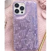 Coverzone İPhone 14 Pro Max İle Uyumlu Y&uuml;ksek Kalite &Ouml;zel Tasarım Hologramlı Kurdele Desenli Sert Silikon Şık Telefon Kılıfı 