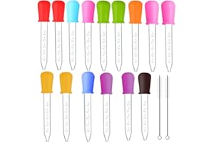 BEHAHAI 15 PCS Liquid Droppers, Silicone and Plastic Eye Droppers Pipettes 5ML Liquid Dropper Pipette Medicine Transfer Dropper Pipettes with 2 Cleaning Brushes for Kids Children Gummy Making Candy Mold