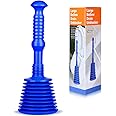 Tech Traders Large Sink and Drain Plunger for Kitchens, Bathrooms, Sinks, Baths, Waste Pipes and Showers.Commercial Style Heavy Duty Powerful Plunger,Large Bellows-Blue