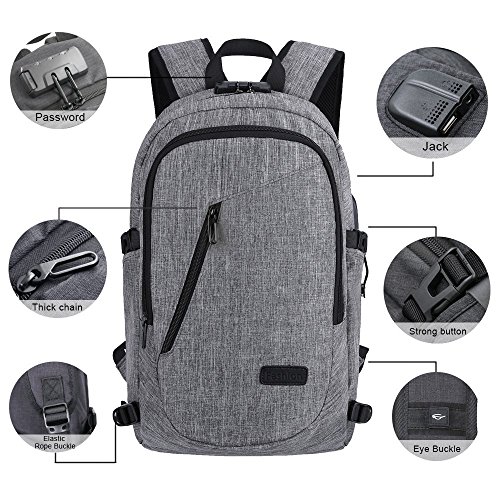 WAWJ Anti-Diebstahl Laptop Rucksack mit USB Computer Rucksacke Schulrucksack f  r Herren Damen Kinder  Grau 