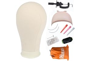 XTREND 21"-24" Canvas Wig Head Poly Manikin Head for Making/Drying/Styling Wigs Model Training Head Professional Mannequin Head with 20 Pcs T Pins and Clamp Stand 23 Inch