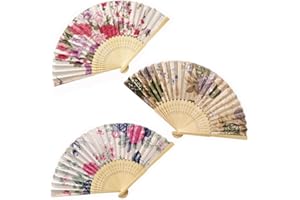 Morices 3 Pcs Floral Printed Folding Hand Fan, Handheld Classical Delicate Hollowed Bamboo Fans for Dancing, Decorative Hand Holding Fans for Wedding Party Favors Gift Wall Hanging Decoration