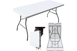 MQ Houseware 6ft Folding Table Plastic Fold in Half w/Handle Heavy Duty Trestle for Party Dining Camping Picnic Booth Market Events