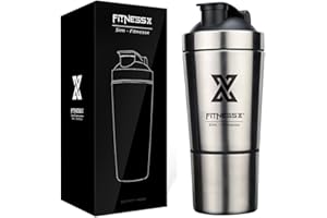 X SIM FITNESSX Sport Shaker in Acciaio Inox proteine Bottiglia 600ml+200ml Cassetta di stoccaggio