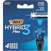 BIC Hybrid 3 Flex 4-Piece Replacement Razor Cartridge, 3 Nano Technological Titanium Blades, Large Lubricant Band with Vitamin E