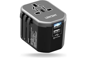 ‎LENCENT LENCENT Adapter Podróżny na Całym świecie, Uniwersalny Adapter Wtyczki, Szybkie ładowanie Międzynarodowa ładowarka z 2 USB-A i AC Gniazdko do Ponad 200+ Krajów USA/UK/EU/AUS, Typ A/C/G/I, Czarny